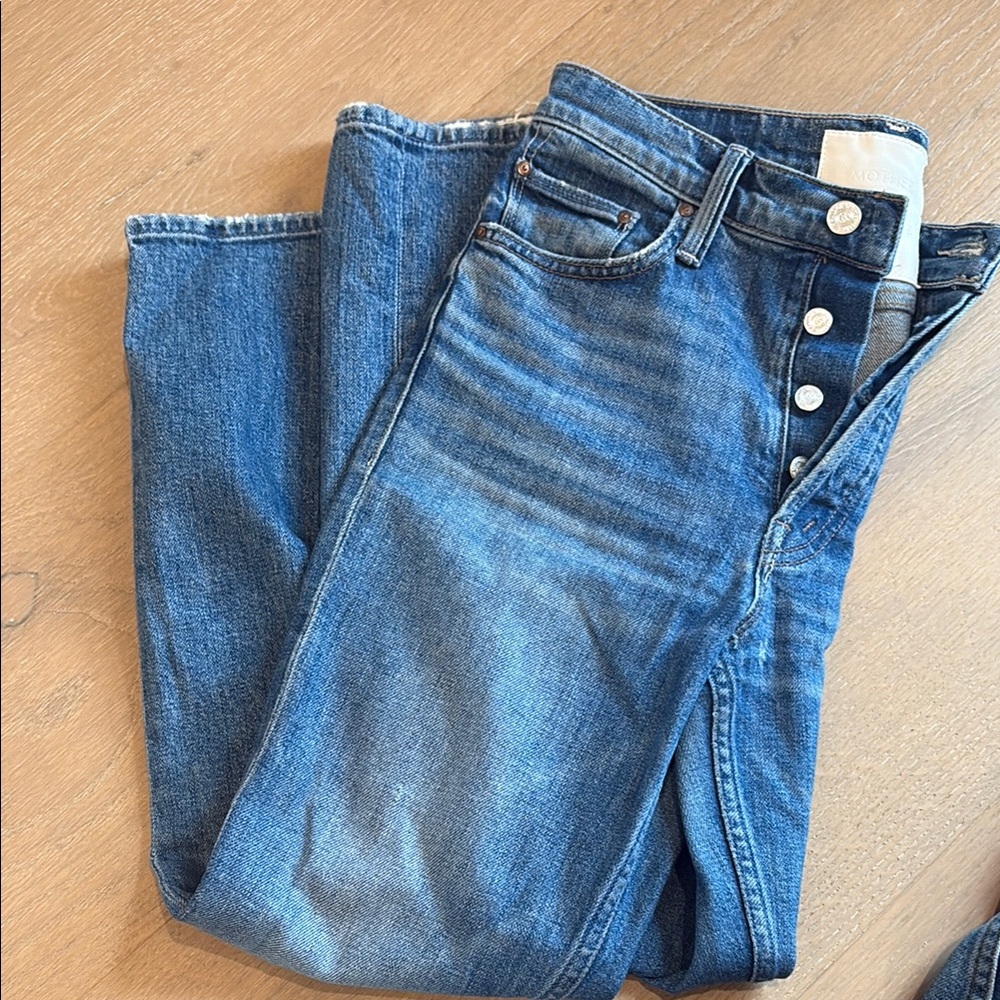 MOTHER Mid-Blue Straight-Leg Button-Fly Jeans